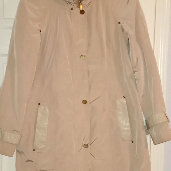 Hilary Radley M/M ZIP + Button Pockets Hooded Beige Lining Rain Coat - Picture 1 of 11